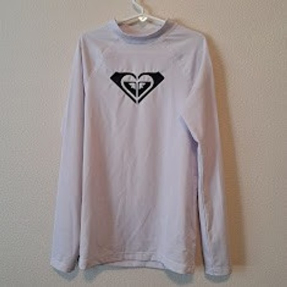 Roxy Girl White Long Sleeve Rash Guard Swim Shirt Heart Logo Size 12 L Kids